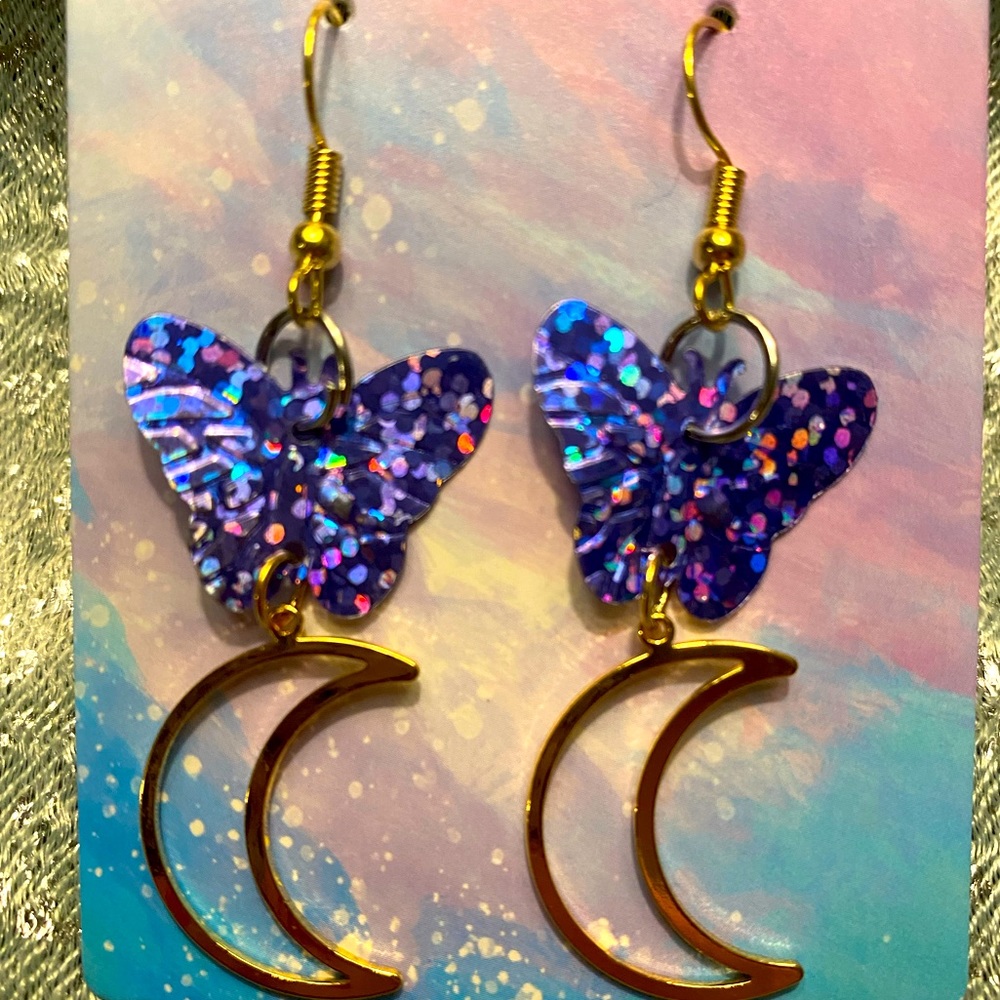 Butterfly moon holographic earrings iridescent
